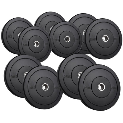Olympic Bumper Plates – Black Hi-Temp Crumb Rubber Discs | 2” Stainless Steel Insert | Sold in Pairs or Sets with 4ft/5ft/6ft/7ft Barbell | Durable Barbell Weight Plates for Home Gym