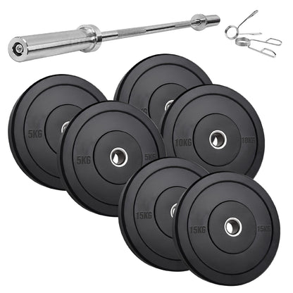 Olympic Bumper Plates – Black Hi-Temp Crumb Rubber Discs | 2” Stainless Steel Insert | Sold in Pairs or Sets with 4ft/5ft/6ft/7ft Barbell | Durable Barbell Weight Plates for Home Gym