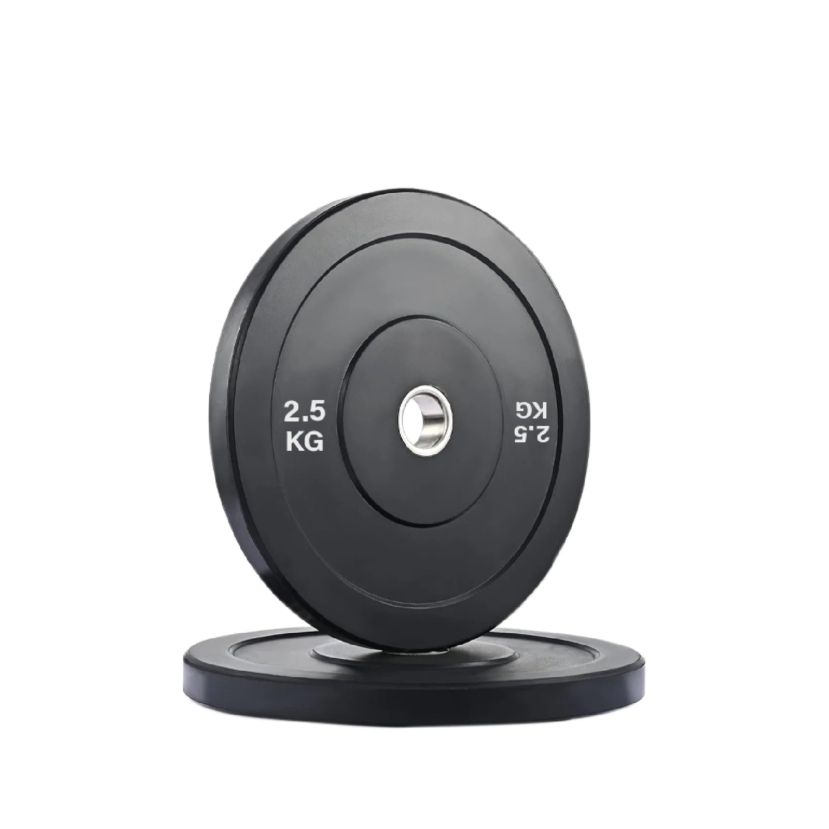 Pair of black weight plates with '2.5 KG' marking on a white background