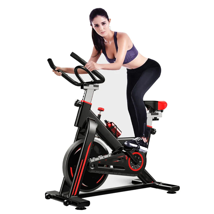 Woman exercising on a stationary bike