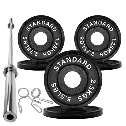 Olympic 2" Cast Iron Weight Plates – Pairs & Sets with 4ft/5ft/6ft/7ft Barbell Options | Standard Fit for Strength Training, Deadlifts & Home Gym Workouts
