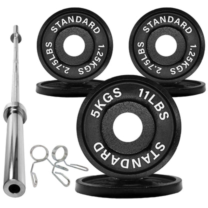 Olympic 2" Cast Iron Weight Plates – Pairs & Sets with 4ft/5ft/6ft/7ft Barbell Options | Standard Fit for Strength Training, Deadlifts & Home Gym Workouts