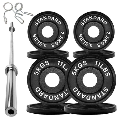 Olympic 2" Cast Iron Weight Plates – Pairs & Sets with 4ft/5ft/6ft/7ft Barbell Options | Standard Fit for Strength Training, Deadlifts & Home Gym Workouts