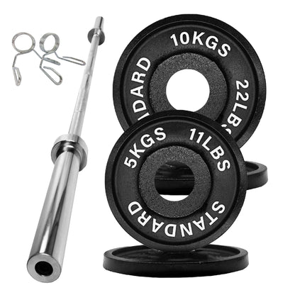 Olympic 2" Cast Iron Weight Plates – Pairs & Sets with 4ft/5ft/6ft/7ft Barbell Options | Standard Fit for Strength Training, Deadlifts & Home Gym Workouts