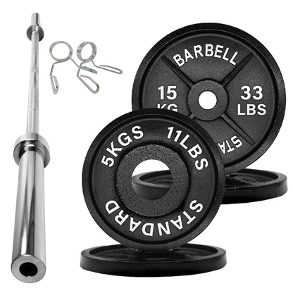 Olympic 2" Cast Iron Weight Plates – Pairs & Sets with 4ft/5ft/6ft/7ft Barbell Options | Standard Fit for Strength Training, Deadlifts & Home Gym Workouts