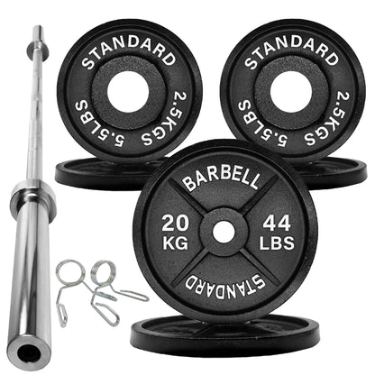 Olympic 2" Cast Iron Weight Plates – Pairs & Sets with 4ft/5ft/6ft/7ft Barbell Options | Standard Fit for Strength Training, Deadlifts & Home Gym Workouts