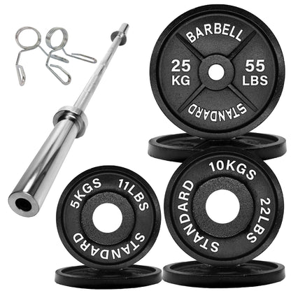 Olympic 2" Cast Iron Weight Plates – Pairs & Sets with 4ft/5ft/6ft/7ft Barbell Options | Standard Fit for Strength Training, Deadlifts & Home Gym Workouts