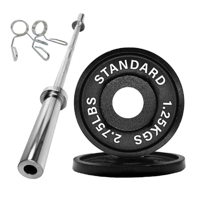 Olympic 2" Cast Iron Weight Plates – Pairs & Sets with 4ft/5ft/6ft/7ft Barbell Options | Standard Fit for Strength Training, Deadlifts & Home Gym Workouts