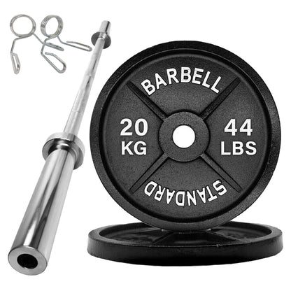 Olympic 2" Cast Iron Weight Plates – Pairs & Sets with 4ft/5ft/6ft/7ft Barbell Options | Standard Fit for Strength Training, Deadlifts & Home Gym Workouts