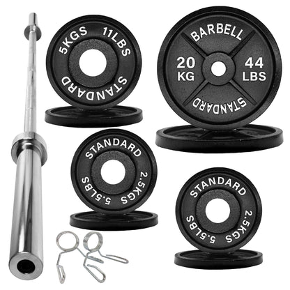 Olympic 2" Cast Iron Weight Plates – Pairs & Sets with 4ft/5ft/6ft/7ft Barbell Options | Standard Fit for Strength Training, Deadlifts & Home Gym Workouts