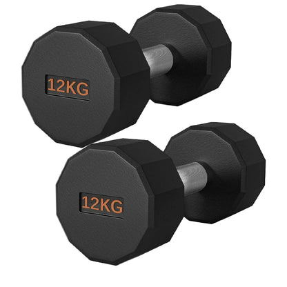 Round Hex Dumbbell – Rubber-Coated 12-Sided Free Weights | Single, Pair or Set | Non-Slip Steel Handle | Durable Sports Dumbbell for Home Gym Fitness