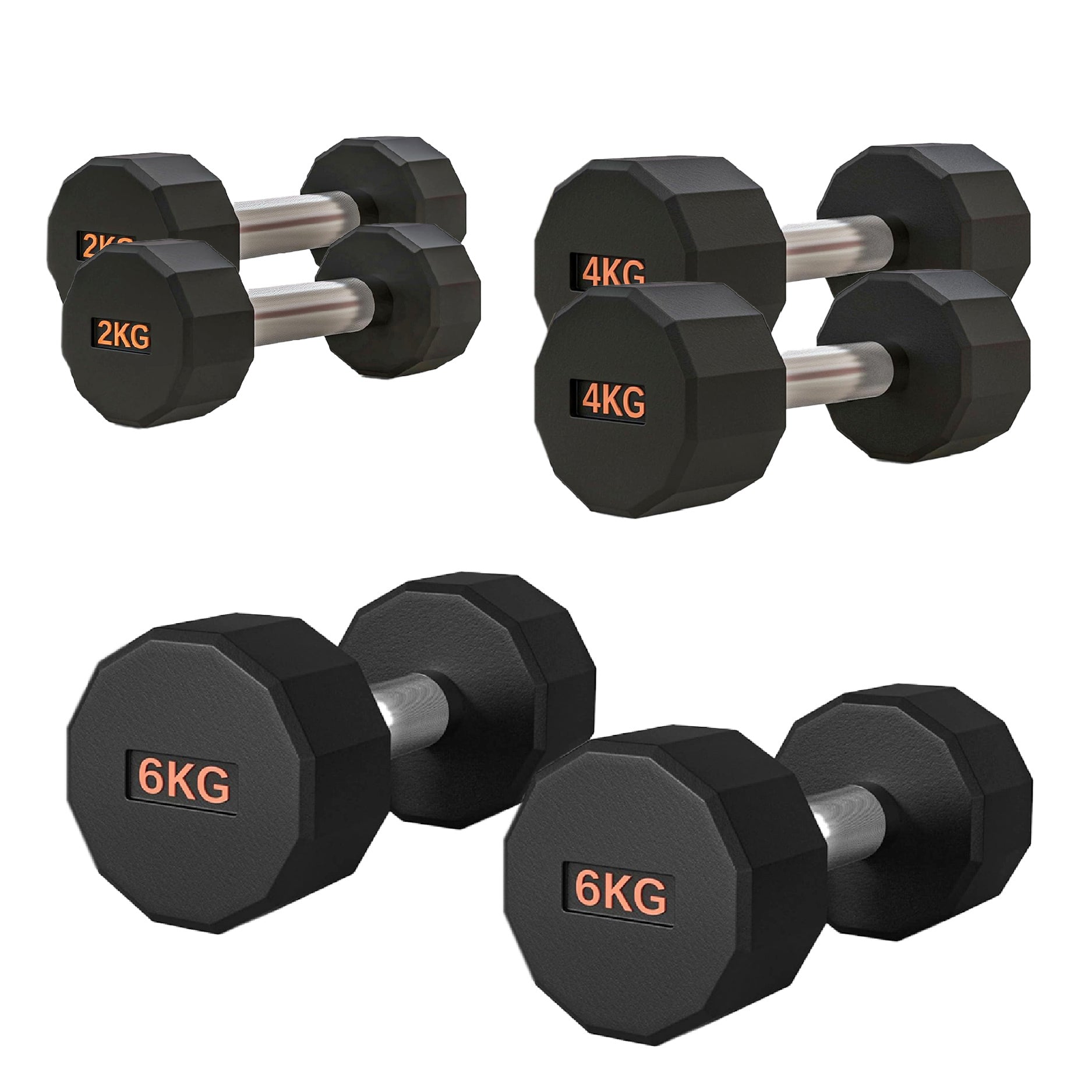 Round Hex Dumbbell Rubber-Coated with Non-Slip Handle