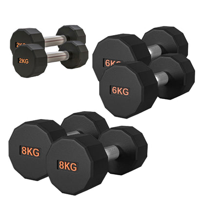 Round Hex Dumbbell – Rubber-Coated 12-Sided Free Weights | Single, Pair or Set | Non-Slip Steel Handle | Durable Sports Dumbbell for Home Gym Fitness