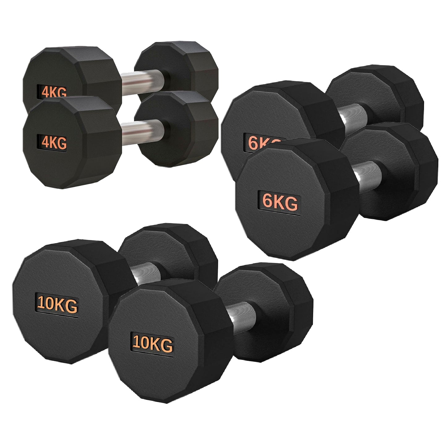 Round Hex Dumbbell – Rubber-Coated 12-Sided Free Weights | Single, Pair or Set | Non-Slip Steel Handle | Durable Sports Dumbbell for Home Gym Fitness