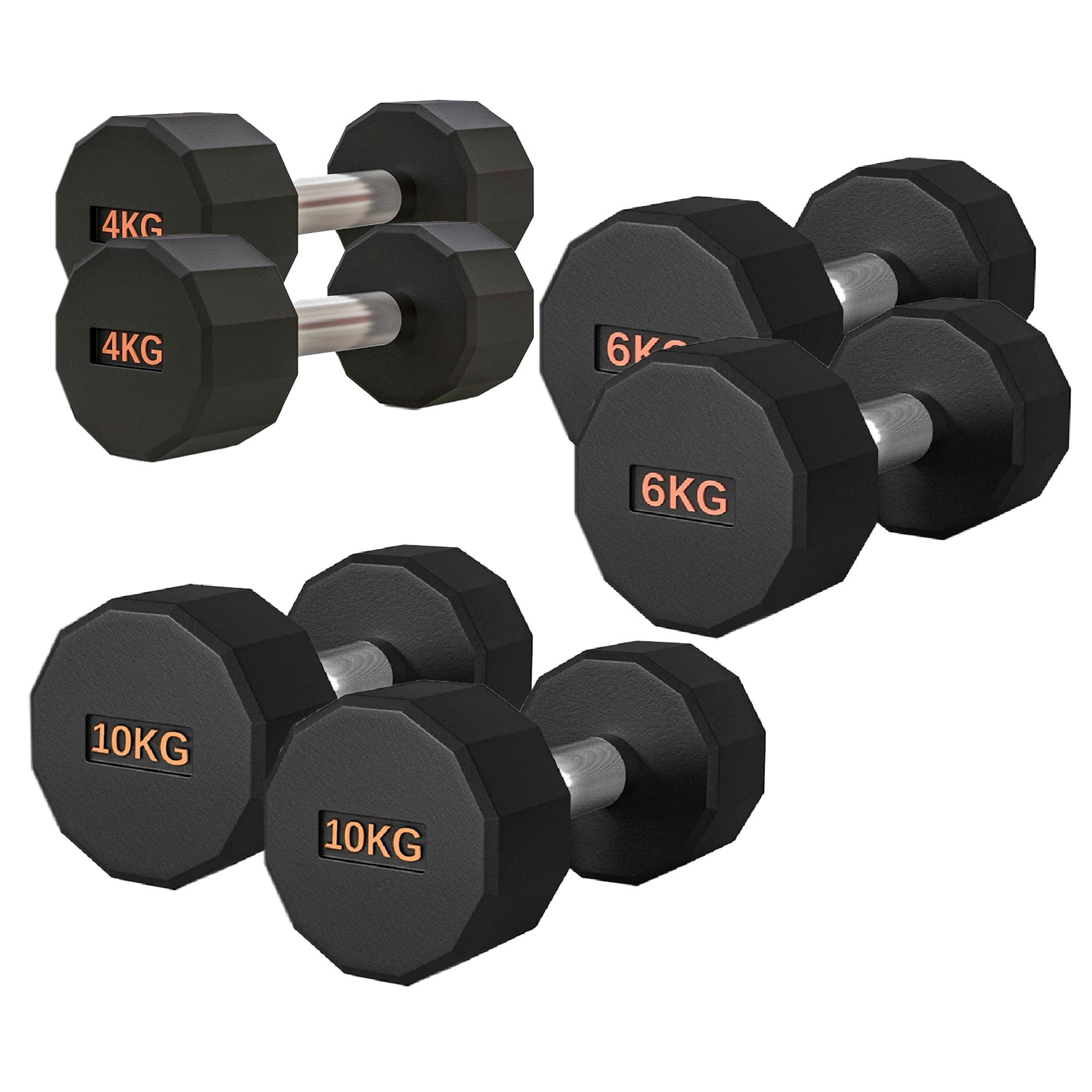Round Hex Dumbbell Rubber-Coated with Non-Slip Handle