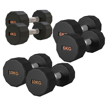 Round Hex Dumbbell – Rubber-Coated 12-Sided Free Weights | Single, Pair or Set | Non-Slip Steel Handle | Durable Sports Dumbbell for Home Gym Fitness