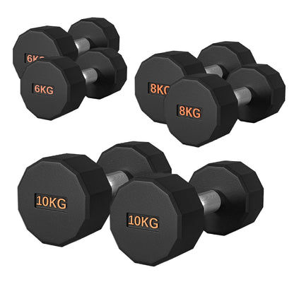 Round Hex Dumbbell – Rubber-Coated 12-Sided Free Weights | Single, Pair or Set | Non-Slip Steel Handle | Durable Sports Dumbbell for Home Gym Fitness