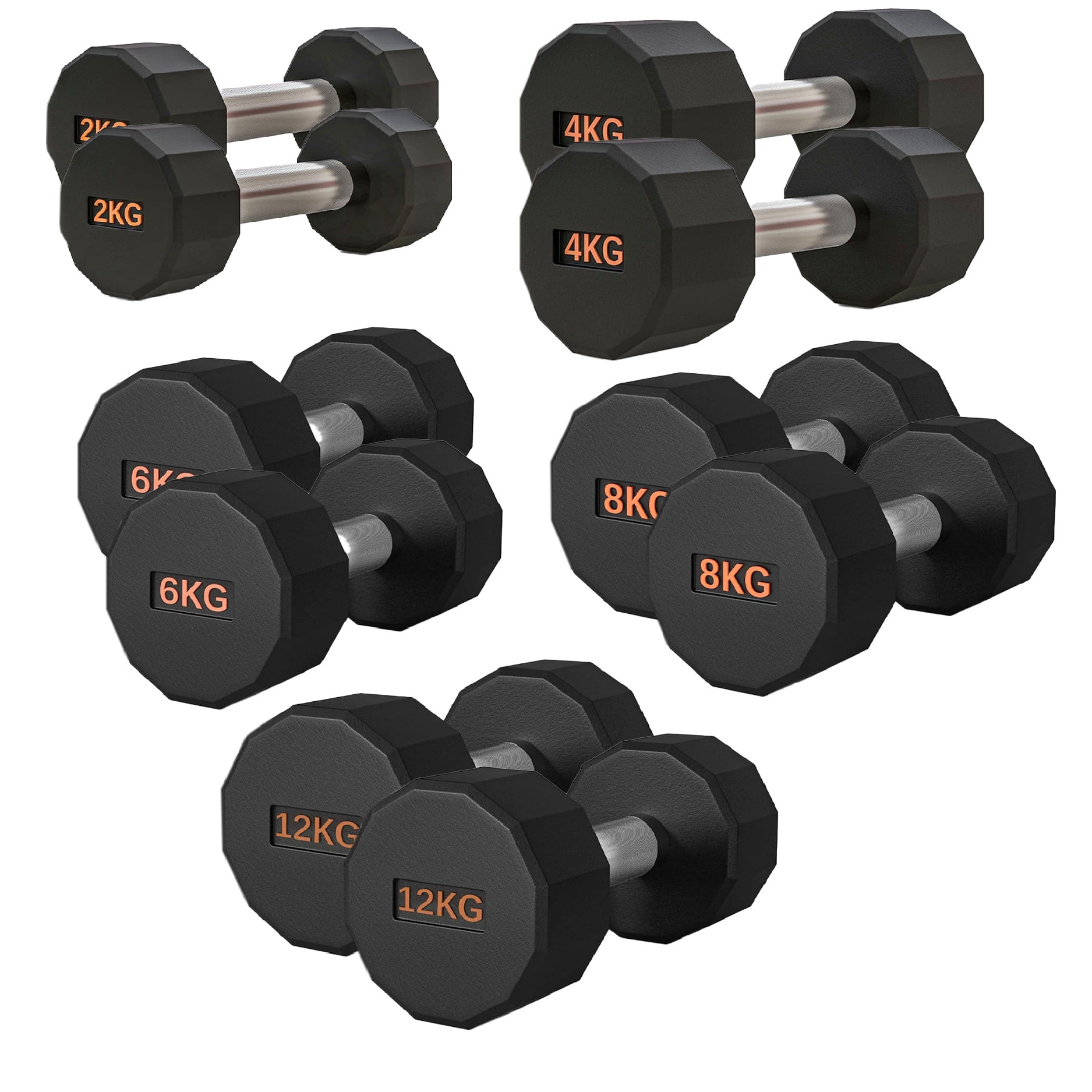 Round Hex Dumbbell Rubber-Coated with Non-Slip Handle