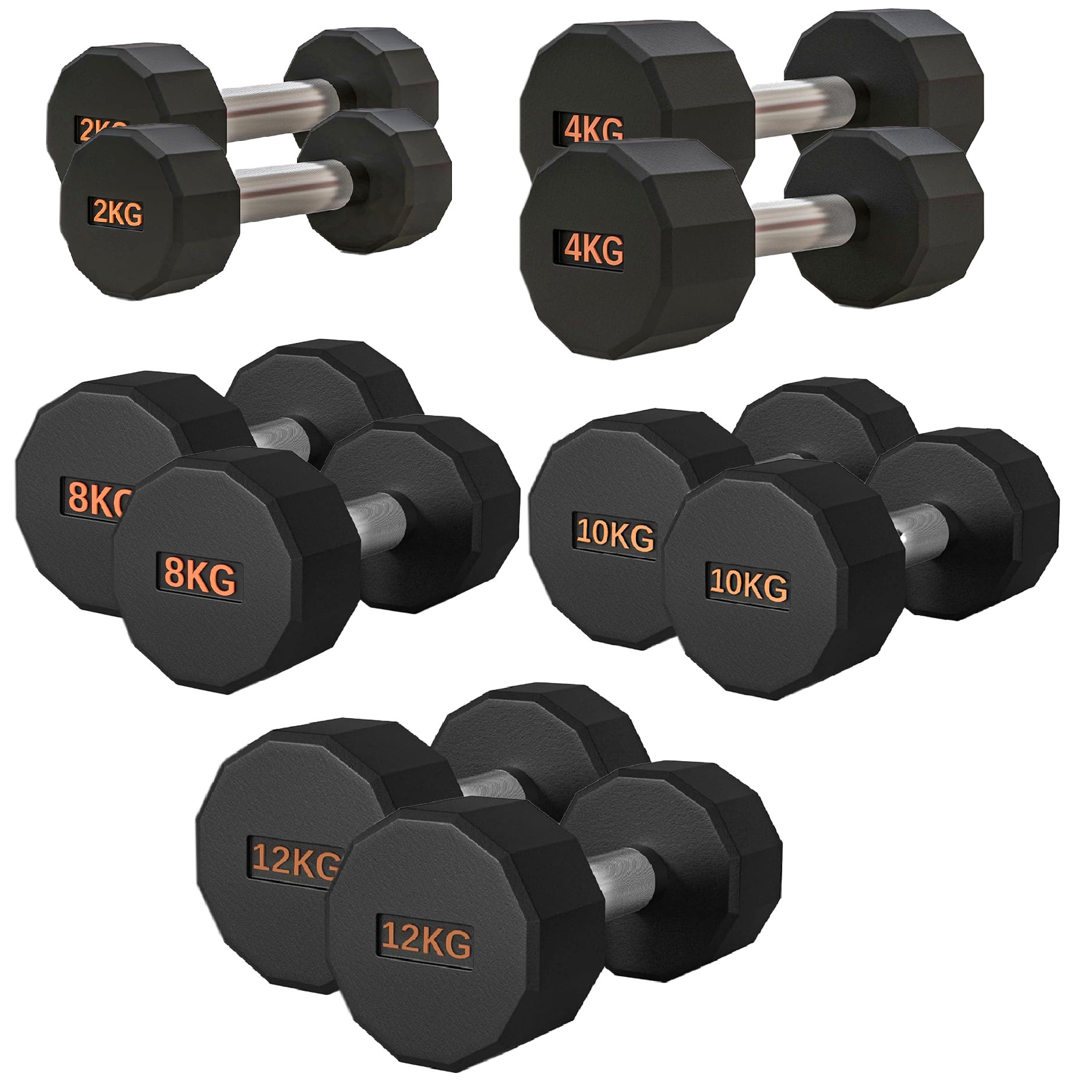Round Hex Dumbbell Rubber-Coated with Non-Slip Handle