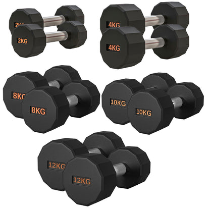 Round Hex Dumbbell – Rubber-Coated 12-Sided Free Weights | Single, Pair or Set | Non-Slip Steel Handle | Durable Sports Dumbbell for Home Gym Fitness