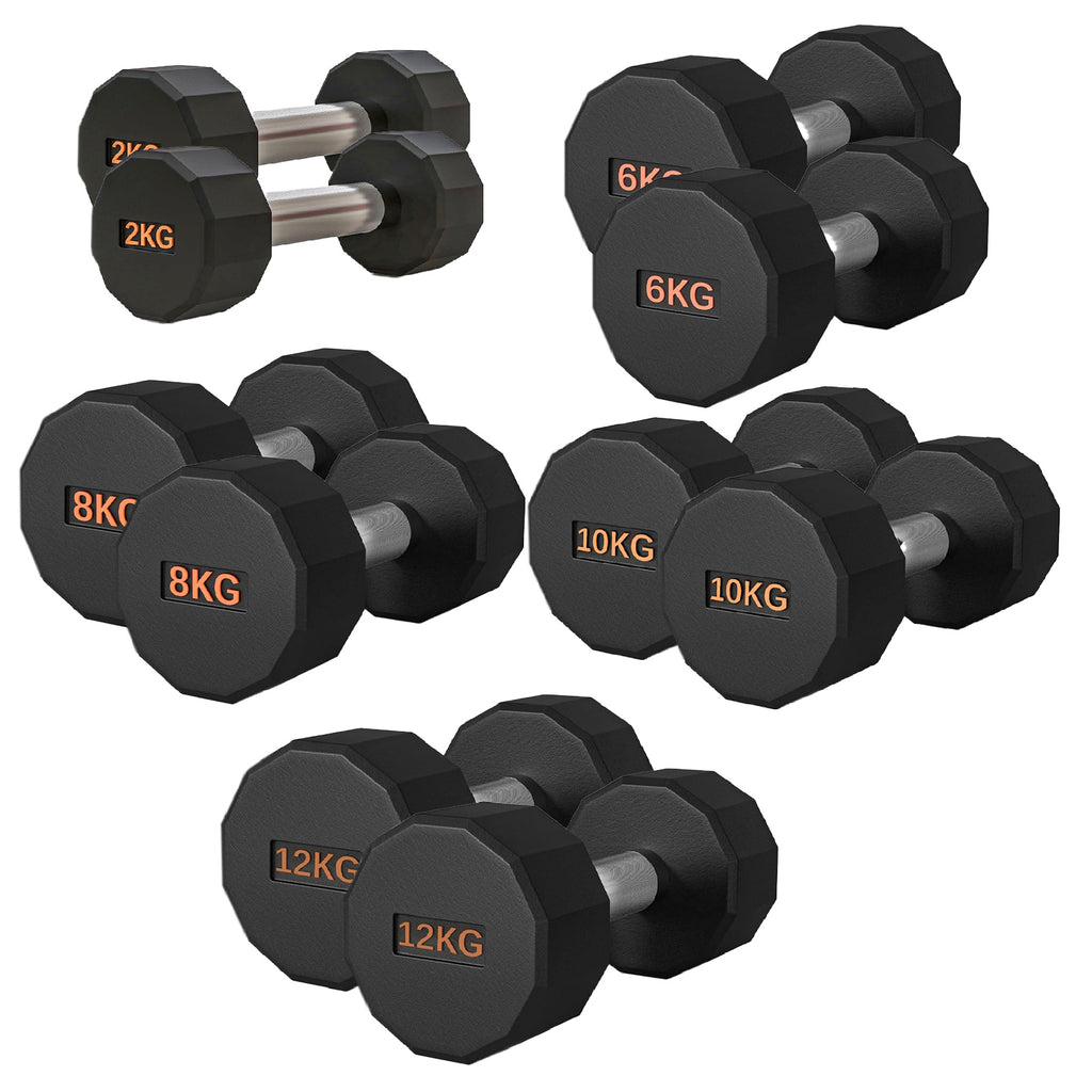 Round Hex Dumbbell Rubber-Coated with Non-Slip Handle