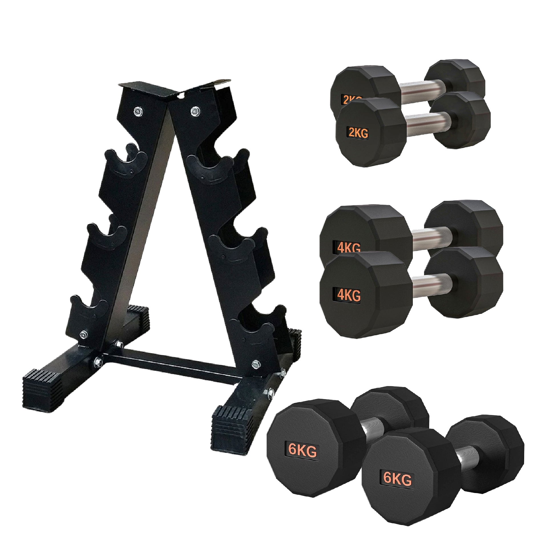 Round Hex Dumbbell Rubber-Coated with Non-Slip Handle