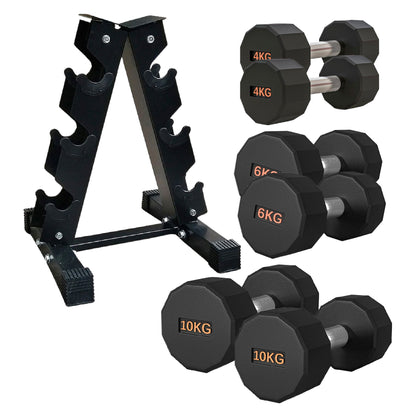 Round Hex Dumbbell – Rubber-Coated 12-Sided Free Weights | Single, Pair or Set | Non-Slip Steel Handle | Durable Sports Dumbbell for Home Gym Fitness