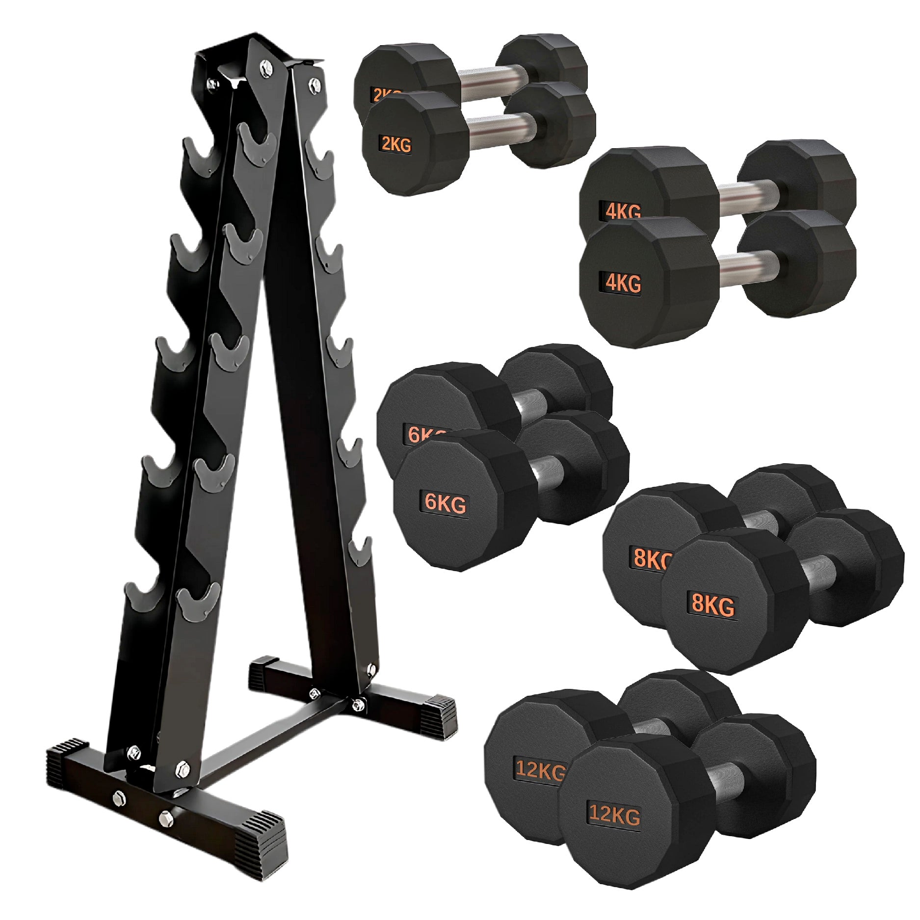 Round Hex Dumbbell Rubber-Coated with Non-Slip Handle