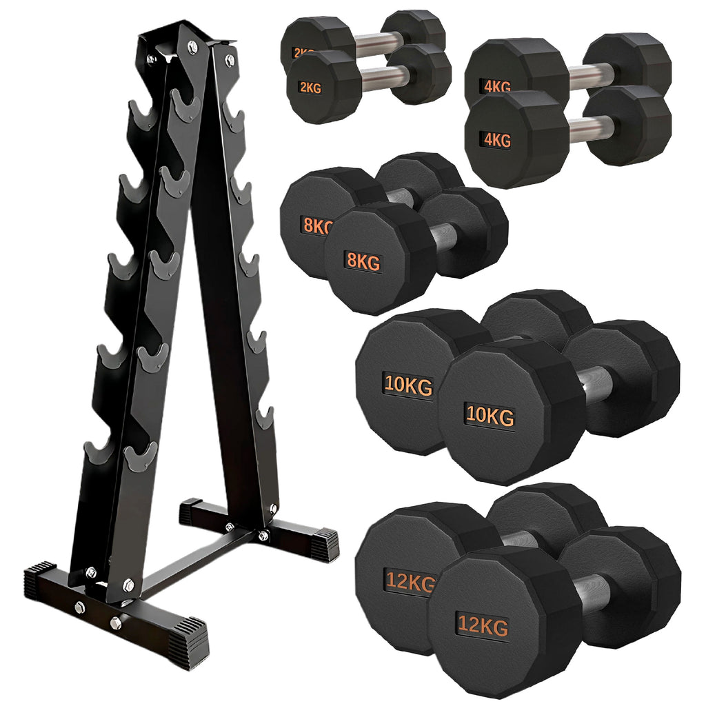 Round Hex Dumbbell Rubber-Coated with Non-Slip Handle
