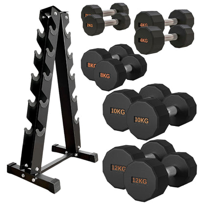 Round Hex Dumbbell – Rubber-Coated 12-Sided Free Weights | Single, Pair or Set | Non-Slip Steel Handle | Durable Sports Dumbbell for Home Gym Fitness