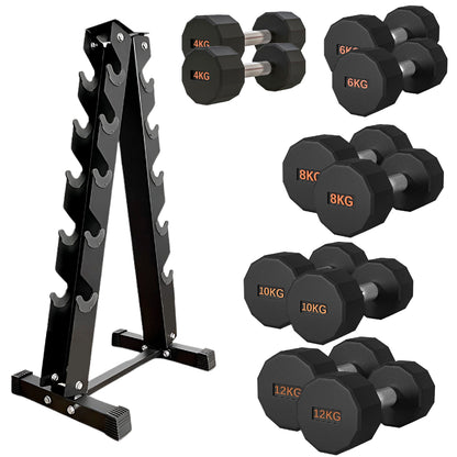 Round Hex Dumbbell – Rubber-Coated 12-Sided Free Weights | Single, Pair or Set | Non-Slip Steel Handle | Durable Sports Dumbbell for Home Gym Fitness