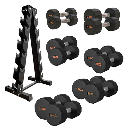 Round Hex Dumbbell – Rubber-Coated 12-Sided Free Weights | Single, Pair or Set | Non-Slip Steel Handle | Durable Sports Dumbbell for Home Gym Fitness
