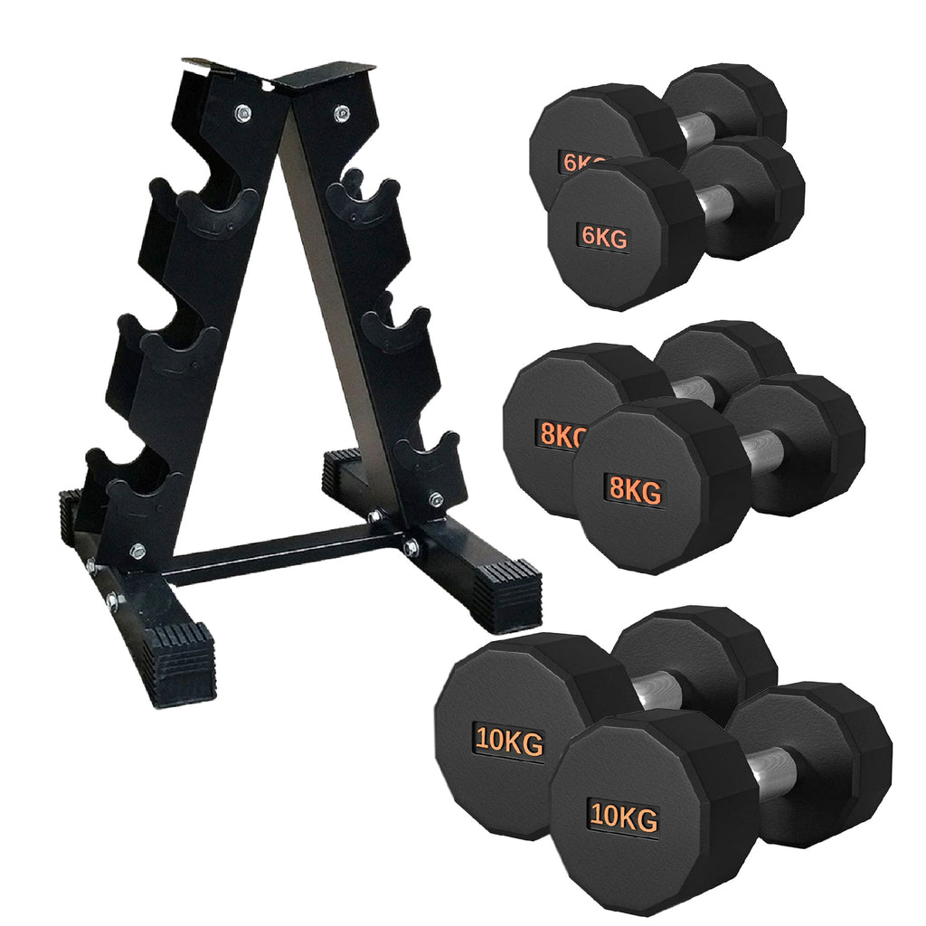 Round Hex Dumbbell Rubber-Coated with Non-Slip Handle