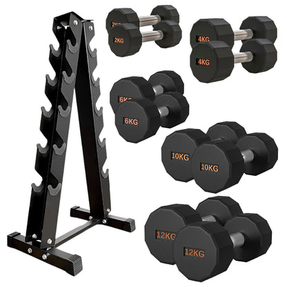 Round Hex Dumbbell – Rubber-Coated 12-Sided Free Weights | Single, Pair or Set | Non-Slip Steel Handle | Durable Sports Dumbbell for Home Gym Fitness