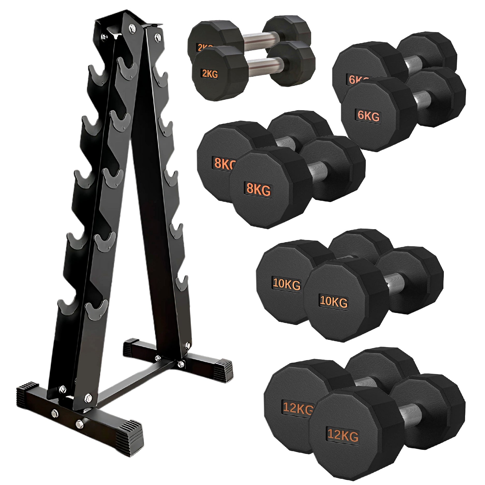 Round Hex Dumbbell Rubber-Coated with Non-Slip Handle