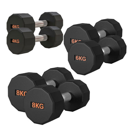 Round Hex Dumbbell – Rubber-Coated 12-Sided Free Weights | Single, Pair or Set | Non-Slip Steel Handle | Durable Sports Dumbbell for Home Gym Fitness