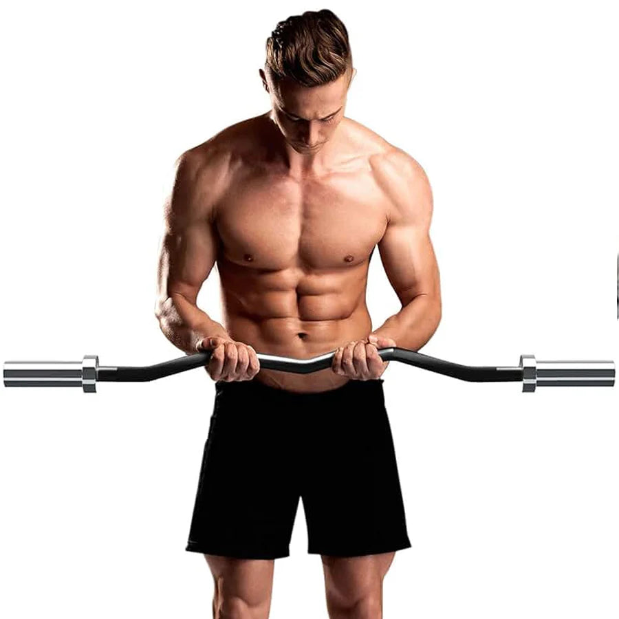 Muscular man holding a barbell on a white background