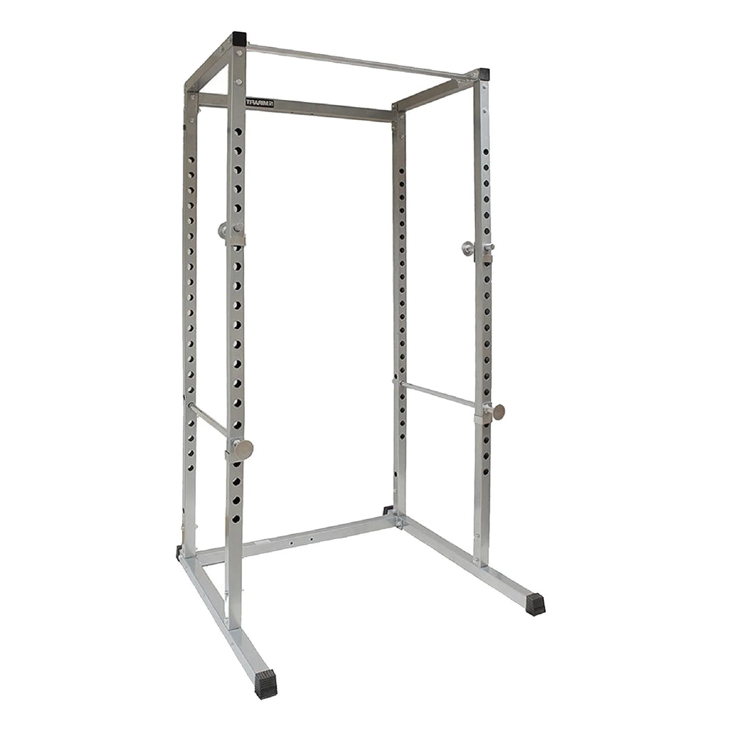 Silver power rack on a white background