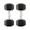 Pair of 10kg hexagonal dumbbells on a white background