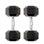 Pair of black hexagonal dumbbells with '12.5kg' marking on a white background