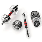 Dumbbell set with weight plates on a white background