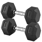 Pair of black hexagonal dumbbells with '35KG' marking on a white background
