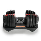 Pair of adjustable dumbbells on a white background