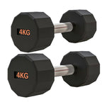 Pair of black hexagonal dumbbells with '4KG' marking on a white background