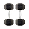 Pair of 7.5kg hexagonal dumbbells on a white background
