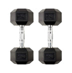 Pair of 7.5kg hexagonal dumbbells on a white background