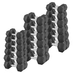 Set of black hexagonal dumbbells on a white background
