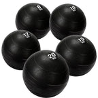 Set of black exercise balls with weight markings on a white background