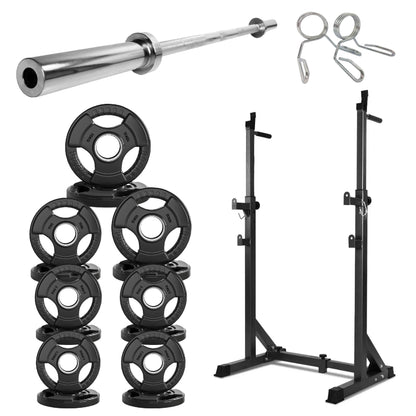 Half Squat Rack - Heavy-Duty Adjustable Barbell Stand with Dip Station & Spotters - 200KG Capacity Steel Frame - Height & Width Adjustable - Home Gym Strength Training Equipment for Beginners