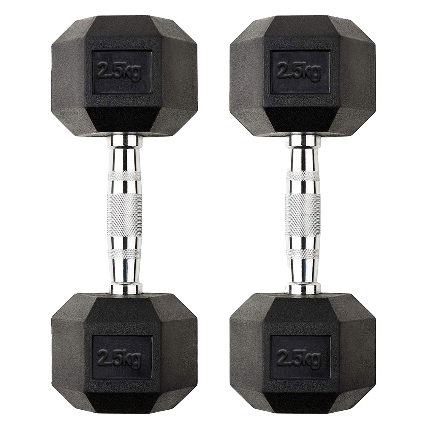 2.5kg Rubber Hex Dumbbells with Ergonomic Steel Handles – Compact Free Weights for Toning, Strength Workouts & Small Space Home Gym Use